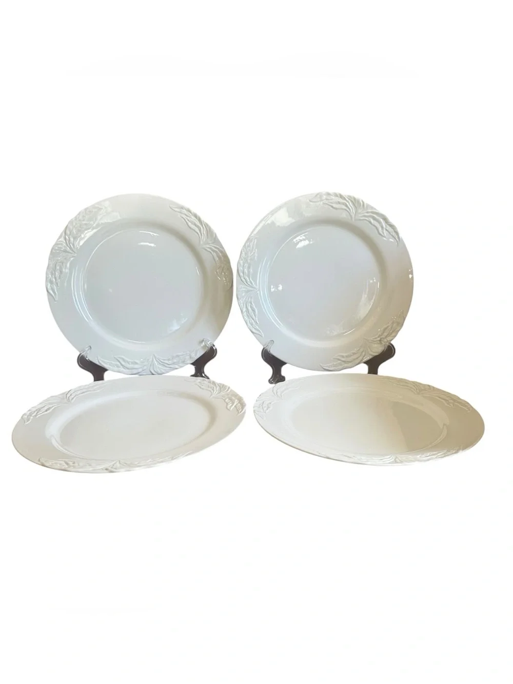 Set of 4 Villeroy & Boch FOGLIA Vitro Porcelain White Dinner Plates 10 3/8